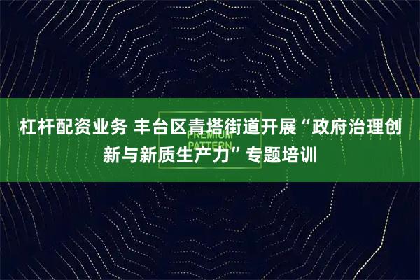 杠杆配资业务 丰台区青塔街道开展“政府治理创新与新质生产力”专题培训